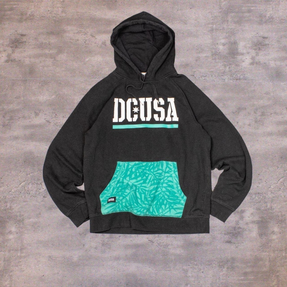 Y2K DC Shoes USA Dydek Black Hemp Pattern Black Hoodie